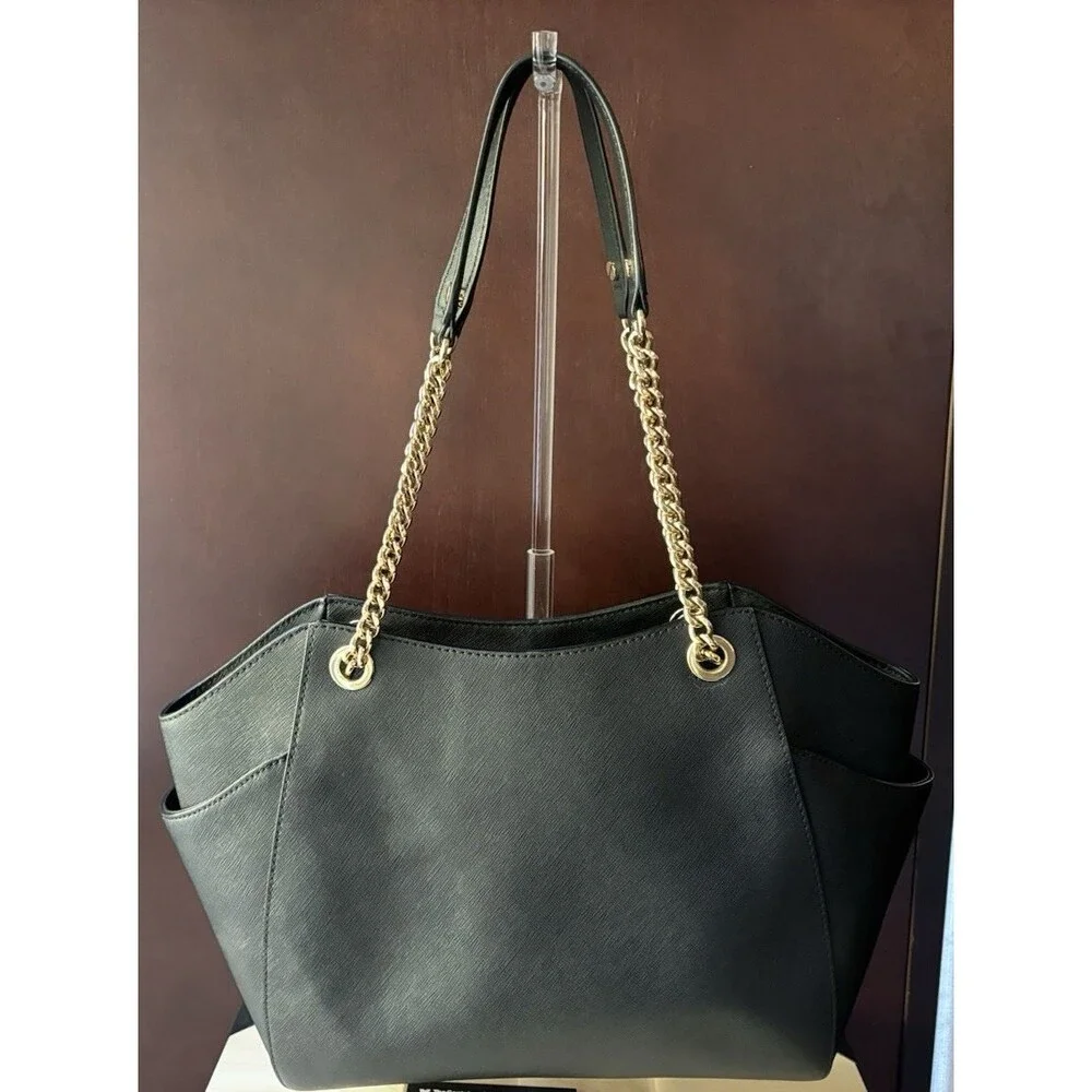 Michael Kors MK Jet Set Saffiano Black Leather Shoulder Tote VINTAGE Bag Large